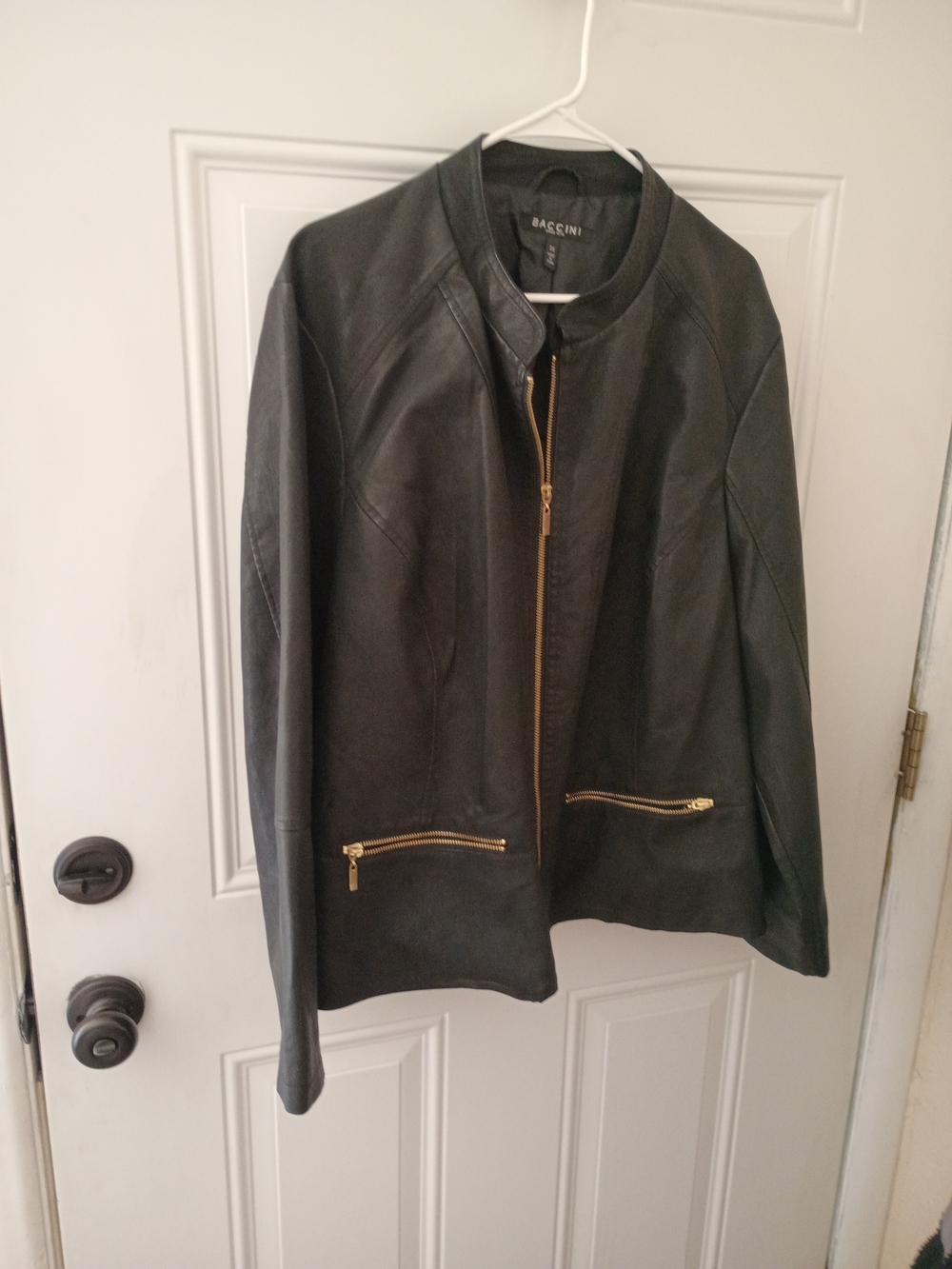 Baccini Black Faux Leather Jacket with Gold Zippers